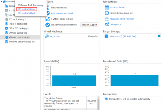 VM replica failover