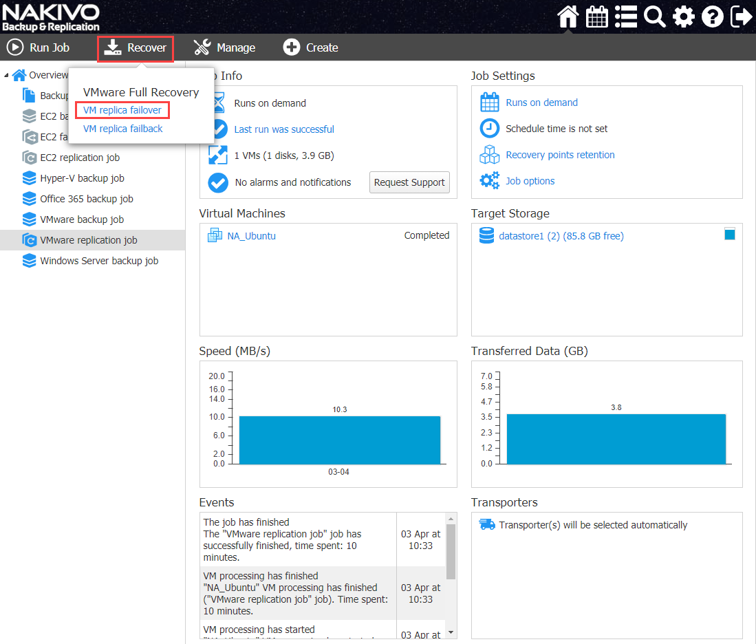 VM replica failover